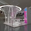 I Do Exhibition Booth Featuring Modern Curved Structure Cloud Decorations Pink Background And Elegant Lighting 3d model