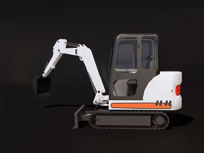 Industrial Equipment Small White Excavator With Orange Stripe Cabin Digging Arm And Crawler Tracks 3d model