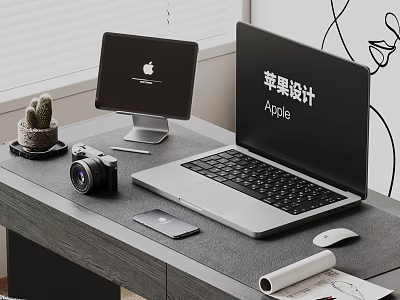 Apple Laptop And Monitor Setup With Smartphone Camera Mouse On Work Desk 3d model