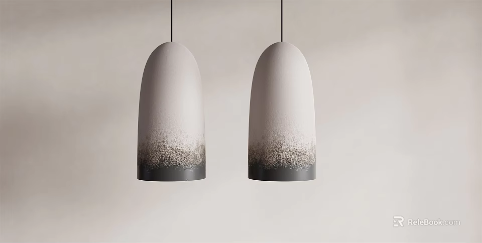 Two Light Gray Modern Pendant Lights With Gradient Dark Base And Matte Finish 3d model