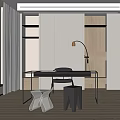 Modern Study Room Interior Design With Black Desk Chair Floor Lamp And Wooden Floor