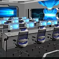 Modern Monitoring Room Interior With Multiple Computer Monitors Control Desks And Ergonomic Chairs