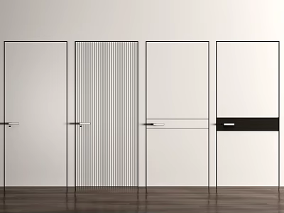 Contemporary Hinged Doors With Transparent Glass Vertical Stripes Horizontal Decorative Strip And Black Panel 3d model