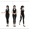 Woman Wearing Black Vest White Shirt Black Pants Red Bow Tie High Heels Various Poses