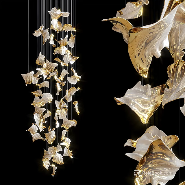 Luxurious Gold Leaf Shaped Chandelier With Elegant Hanging Design 3d model 