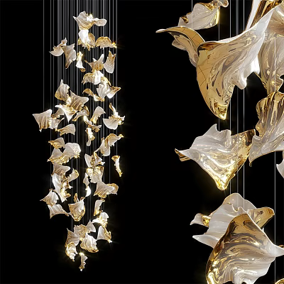 Luxurious Gold Leaf Shaped Chandelier With Elegant Hanging Design 3d model
