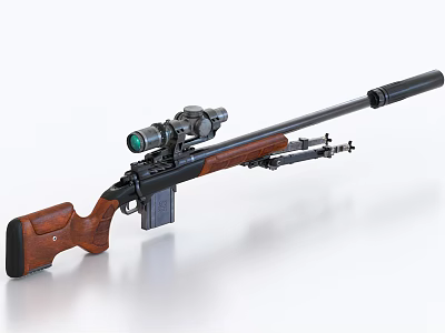 Modern Bolt Action Rifle With Wooden Stock Black Barrel And Mounted Scope 3d model