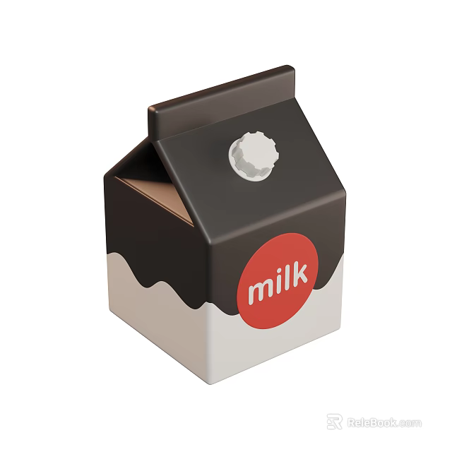 Black and White Milk Carton With Red Label and Milk Text on Packaging 3d model 