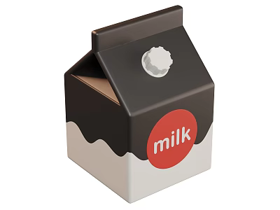 Black and White Milk Carton With Red Label and Milk Text on Packaging 3d model