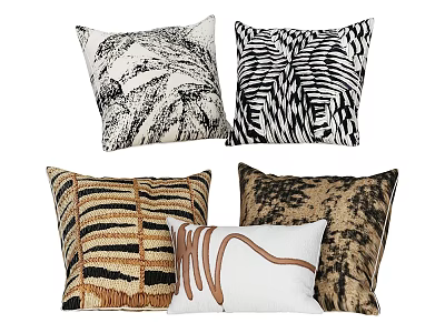 Modern Decorative Pillows Featuring Zebra Print Fringe Abstract Texture And Curved Designs 3d model