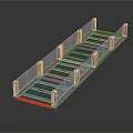 Modern Glass Bridge Structure With Transparent Panels White Pillars And Orange Strips 3d model