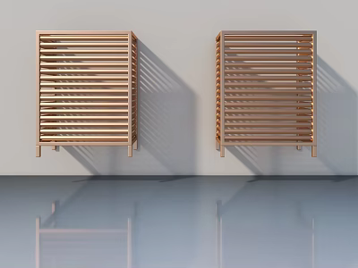 Modern Wooden Swing Doors With Vertical Slats Design Mounted On White Wall 3d model