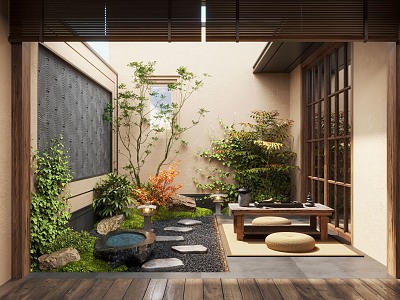 Zen patio courtyard landscape plant landscape sketch courtyard landscape moss landscape 3d model