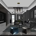 Modern Living And Dining Room Interior With Gray Sofa Coffee Table And Chandelier