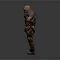 Hooded Person In Brown Outfit With Blue Sleeves Goggles Red Gloves And Outstretched Arms