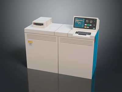 Laboratory Analytical Instrument White Cabinet With Display Screen Keyboard And Blue Trim 3d model