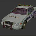 White Police Car With Red Blue Emergency Lights Stripes And POLICE Lettering