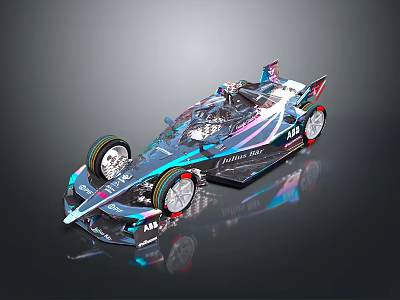 Futuristic Modern Race Car With Streamlined Body Iridescent Finish Large Wheels And Open Top 3d model