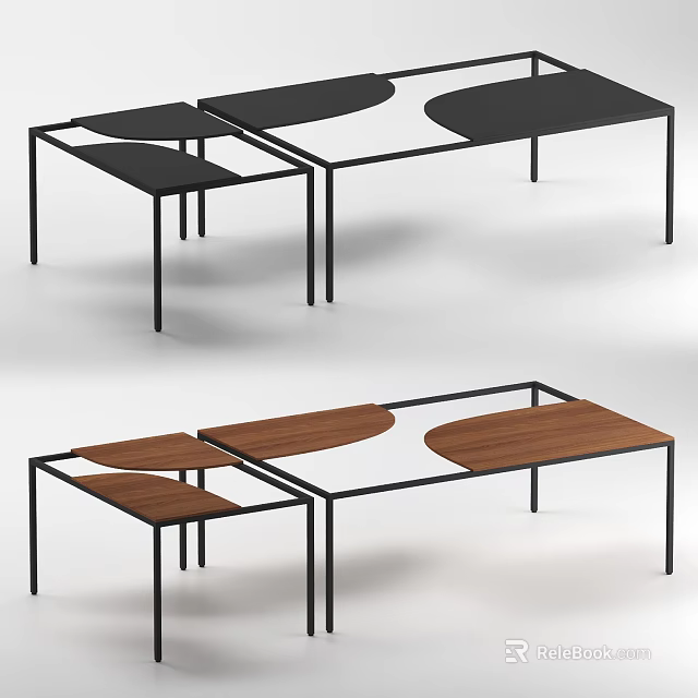 Modern Nested Coffee Tables With Wooden Tops And Black Metal Frames 3d model 