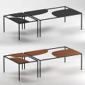 Modern Nested Coffee Tables With Wooden Tops And Black Metal Frames 3d model