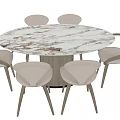 Elegant Round Dining Table Set With Marble Tabletop And Light Upholstered Chairs 3d model