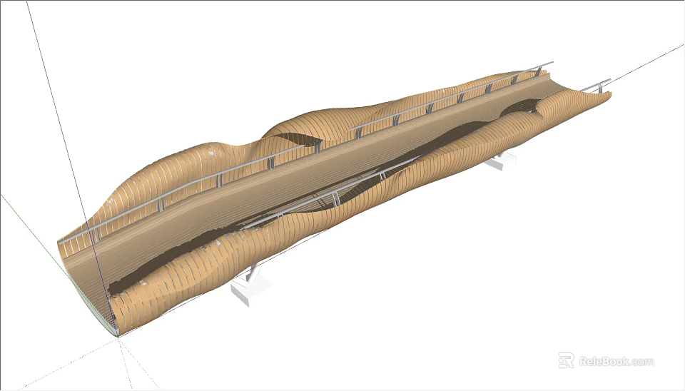 Modern Wavy Bridge Design With Curved Railings And Architectural Structure 3d model 