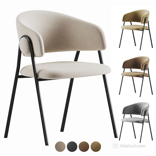 Modern Leisure Chairs With Beige Brown Gray Upholstery And Black Metal Frame 3d model 