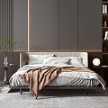 Modern Double Bed With White Sheets Brown Blanket Nightstands And Green Plant Lamp