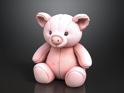 Pink Pig Plush Doll Cute Sitting Pose With Big Ears Round Nose On Dark Background 3d model