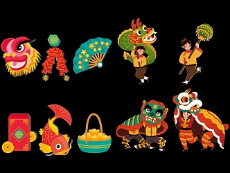 Modern 2D Dragon and Lion Dance Traditional Celebration Folk Silhouette 3d model