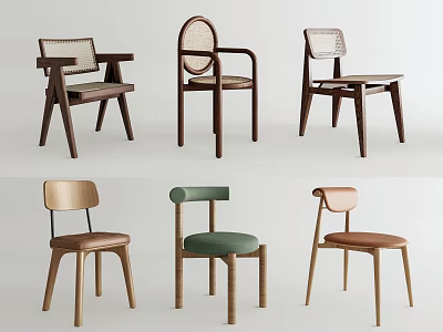 Stylish Contemporary Accent Chairs With Wooden Frames And Colorful Upholstered Seats 3d model