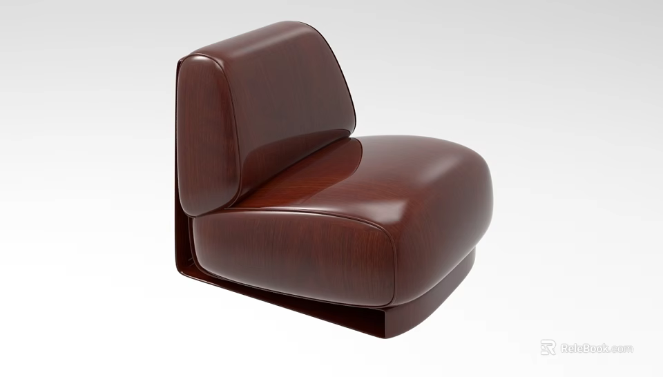 Brown Leather Single Sofa with Modern Curved Design and Sleek Appearance 3d model