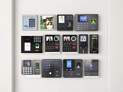 Various Access Control Devices for Public Facilities with Keypad Fingerprint Scanner and Digital Display Panels 3d model