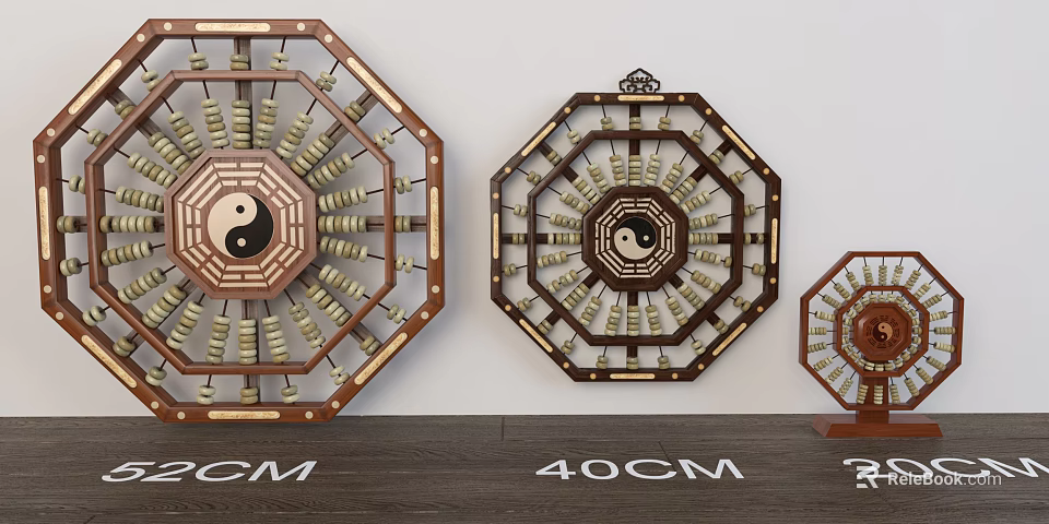 Traditional Wooden Yin Yang Bagua Decorative Home Items With Bead Ornaments And Various Sizes 3d model 