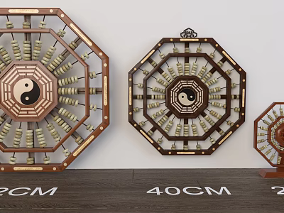 Traditional Wooden Yin Yang Bagua Decorative Home Items With Bead Ornaments And Various Sizes 3d model