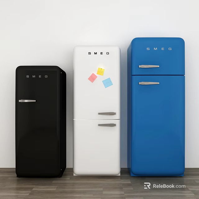 SMEG Vintage Style Refrigerators in Black White Blue with Double Door Design 3d model 