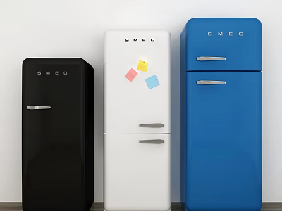 SMEG Vintage Style Refrigerators in Black White Blue with Double Door Design 3d model