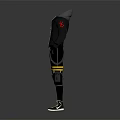 Hooded Black Tactical Outfit With Yellow Accents And Modern Sneakers Design