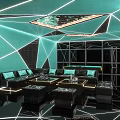 Modern Luxurious KTV Interior Design With Pool Table Sofa And Geometric Lighting 3d model