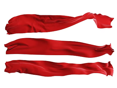 Red Flowing Silk Ribbons With Soft Texture And Elegant Drape Design 3d model
