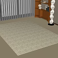 Square Rug With Beige Geometric Pattern In Room With Window Bookshelf And Floor Lamp