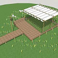 Scenic Campsite With Wooden Deck And Canopy Shelter In Natural Grassland