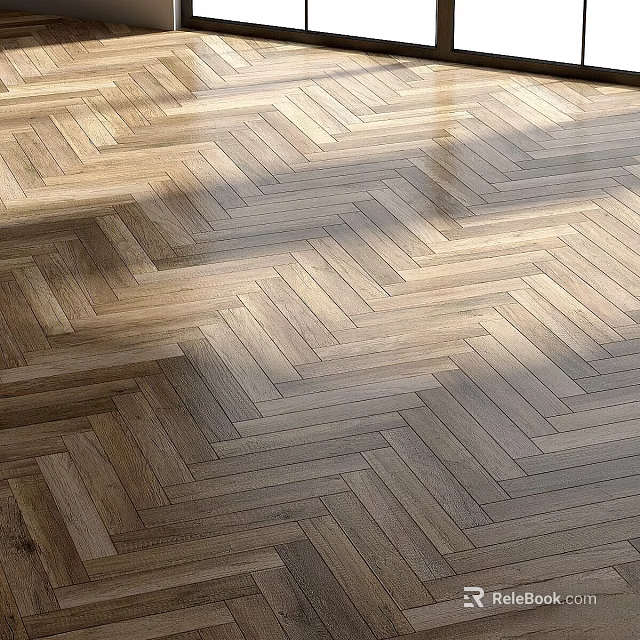 Herringbone Pattern Wooden Flooring With Natural Light Shadows And Texture 3d model 