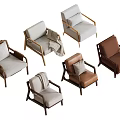 Modern Minimalist Single Sofa Designer Collection Featuring Leather Fabric Pillow Blanket in Brown White