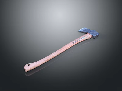 Sharp Metal Head Axe With Wooden Handle For Cutting And Chopping 3d model
