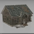 Abandoned Old House Featuring Damaged Roof Shingles Exposed Wooden Beams Weathered Siding and Debris