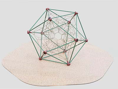 Geometric Climbing Playground Equipment With Green Frame Red Nodes And Circular Soft Base 3d model