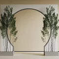 Modern Archway Decor With Decorative Green Plants On Both Sides And Minimalist Background