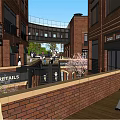 Modern Commercial Street With Clock Tower Plaza Fountain and Surrounding Buildings