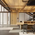 Modern Public Office Space With Large Windows Open Layout Wooden Desks And Ergonomic Chairs